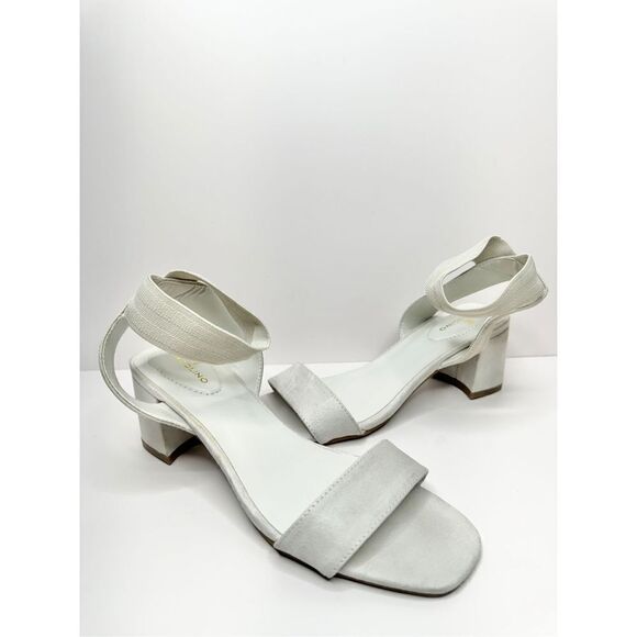 Bandolino Ankle Strap Sandals Womens Size 7.5 Light Gray Open Toe Block Heel - Picture 4 of 6